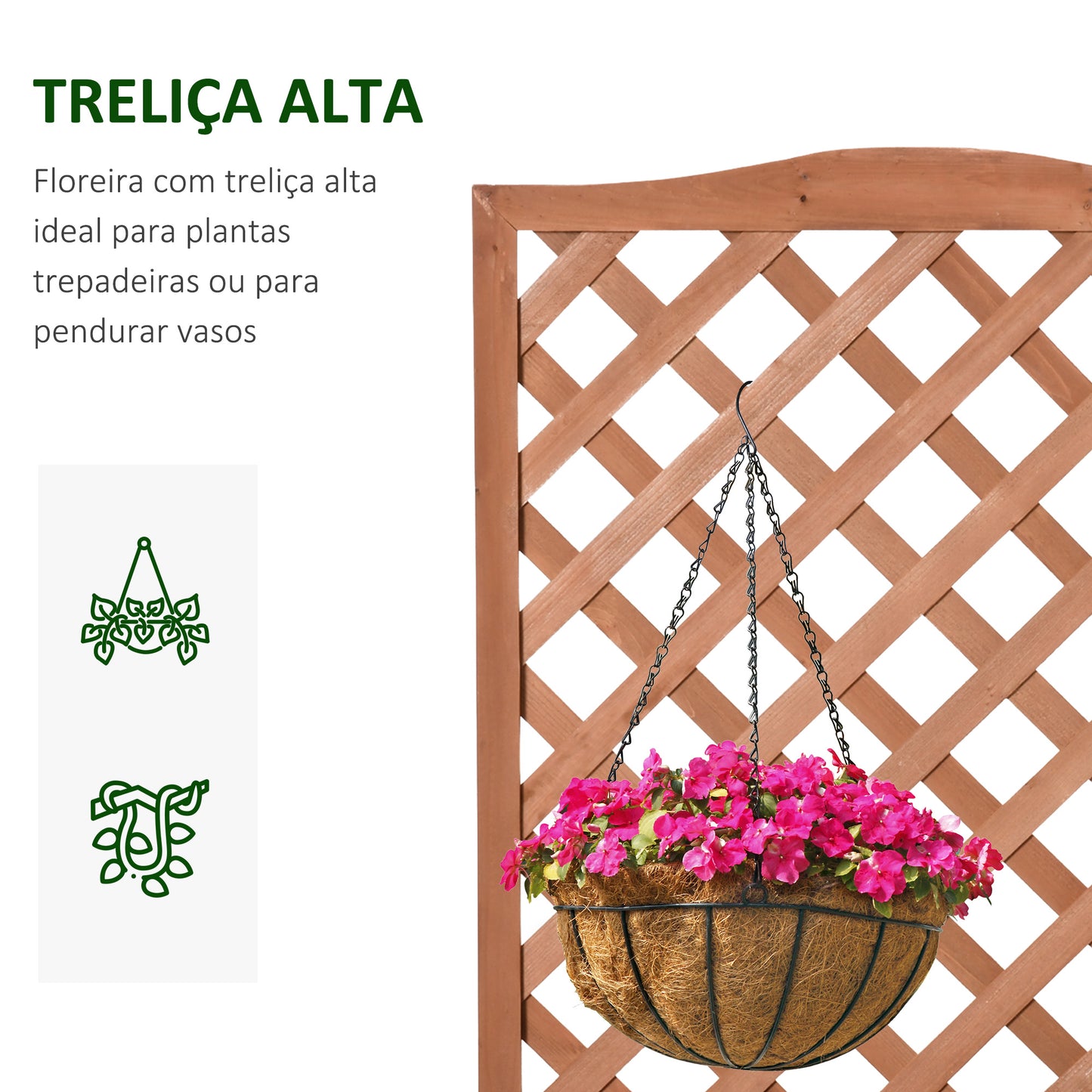 Outsunny Floreira com Treliça de Madeira Caixa de Plantio com Suporte para Plantas Trepadeiras para Cultivo de Plantas Flores Terraço Jardim Exterior 76x36x170cm Marrom