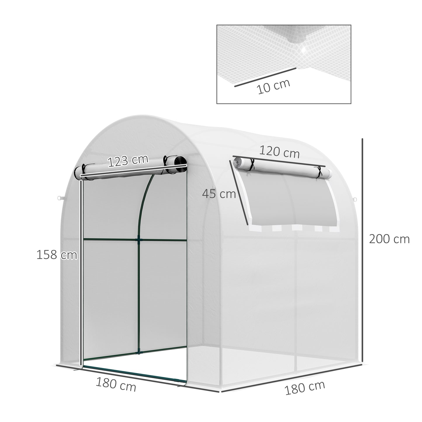 Outsunny Estufa de Jardim 180x180x200 cm Estufa Tipo Túnel Pequena com Porta Enrolável e Janela de Malha para Cultivar Plantas Flores Branco