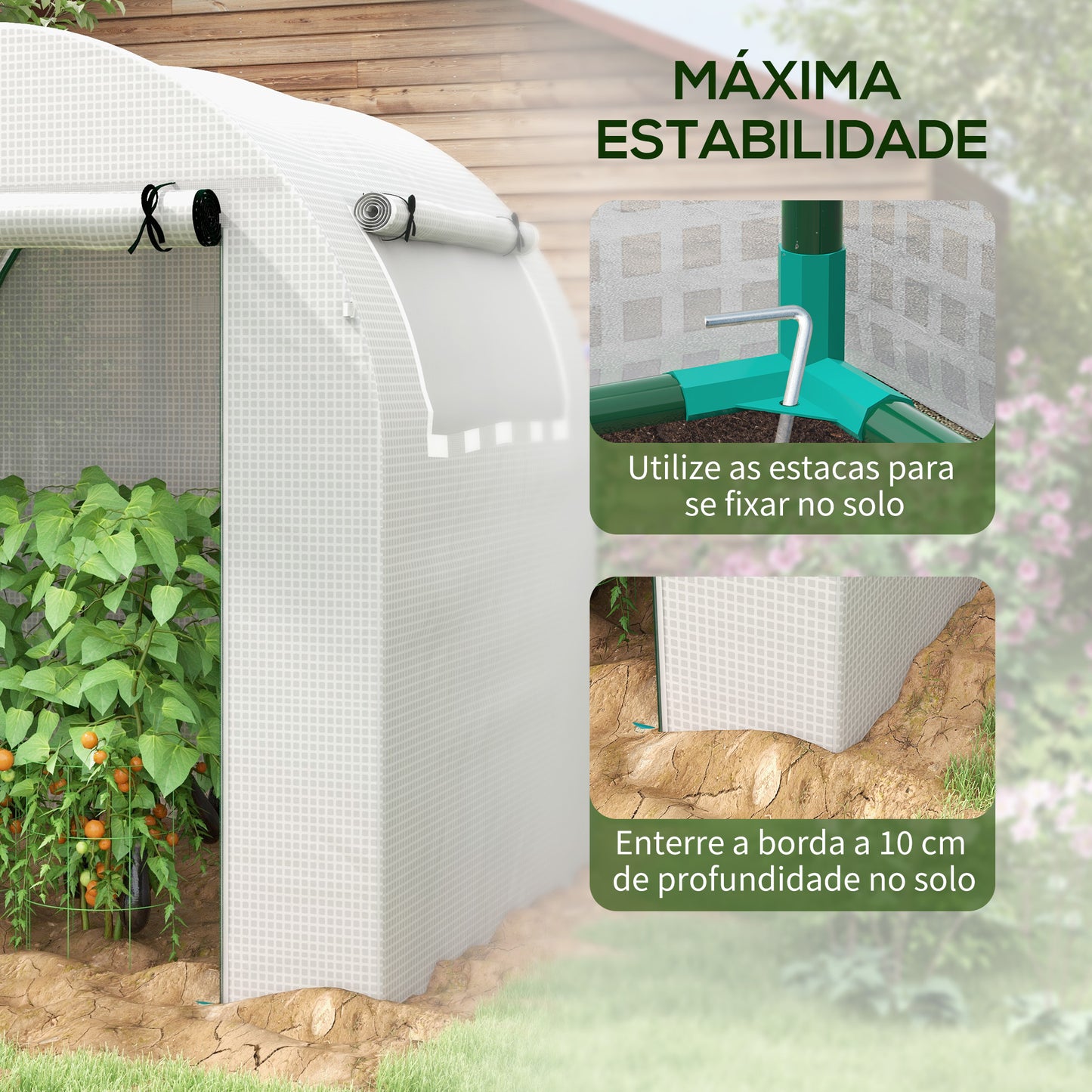 Outsunny Estufa de Jardim 180x180x200 cm Estufa Tipo Túnel Pequena com Porta Enrolável e Janela de Malha para Cultivar Plantas Flores Branco