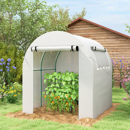 Outsunny Estufa de Jardim 180x180x200 cm Estufa Tipo Túnel Pequena com Porta Enrolável e Janela de Malha para Cultivar Plantas Flores Branco