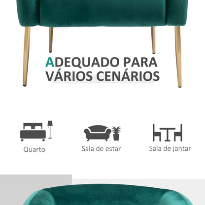 Poltrona Linda em Veludo - Verde e Dourado - Design Moderno