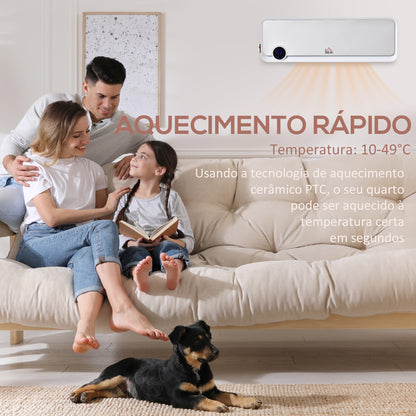 HOMCOM Aquecedor Cerâmico de Parede 1000W/2000W com Controle Remoto Tela LED Temporizador de 12h Termostato e Proteção contra Superaquecimento 56x18,5x11,7cm Branco