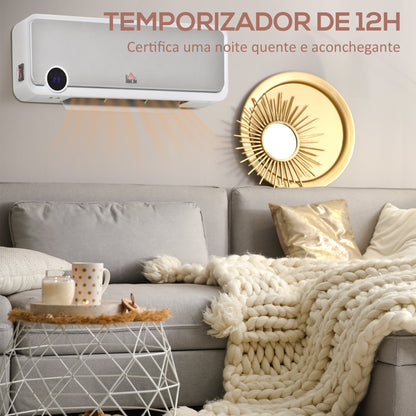 HOMCOM Aquecedor Cerâmico de Parede 1000W/2000W com Controle Remoto Tela LED Temporizador de 12h Termostato e Proteção contra Superaquecimento 56x18,5x11,7cm Branco