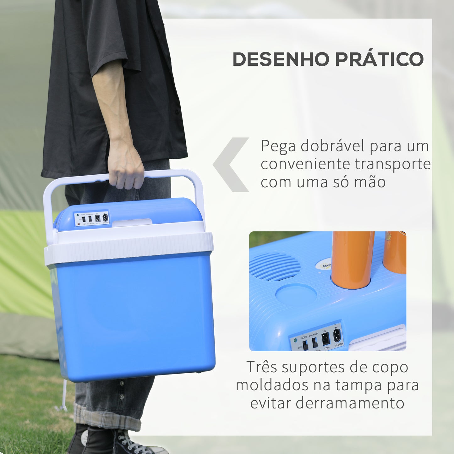 Outsunny Geleira Termoelétrico Portátil 24L Geleira Elétrica para Carro com Função de Resfriamento e Aquecimento 220-240V/12V DC para Campismo Piquenique Viagens 40x30x43cm Azul