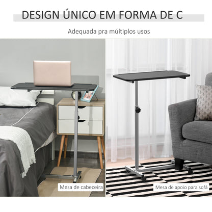 HOMCOM Mesa Auxiliar com Rodas Mesa para Sofá ou Cama com Altura Ajustável e Estrutura de Metal Carga 20 kg para Quarto Sala Escritório 77x40x76-100 cm Preto e Prata