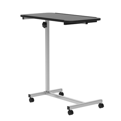 HOMCOM Mesa Auxiliar com Rodas Mesa para Sofá ou Cama com Altura Ajustável e Estrutura de Metal Carga 20 kg para Quarto Sala Escritório 77x40x76-100 cm Preto e Prata