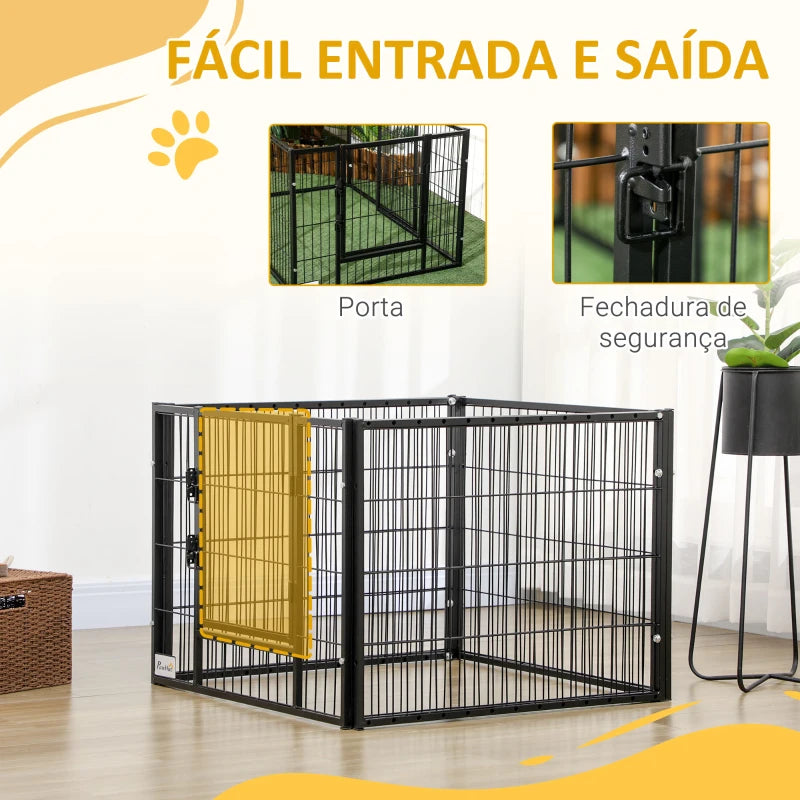 PawHut Parque para Cães de 6 Painéis Gaiola de Metal para Animais de Estimação com Largura Ajustável e Estrutura de Aço 82,5-150x79x61 cm Preto