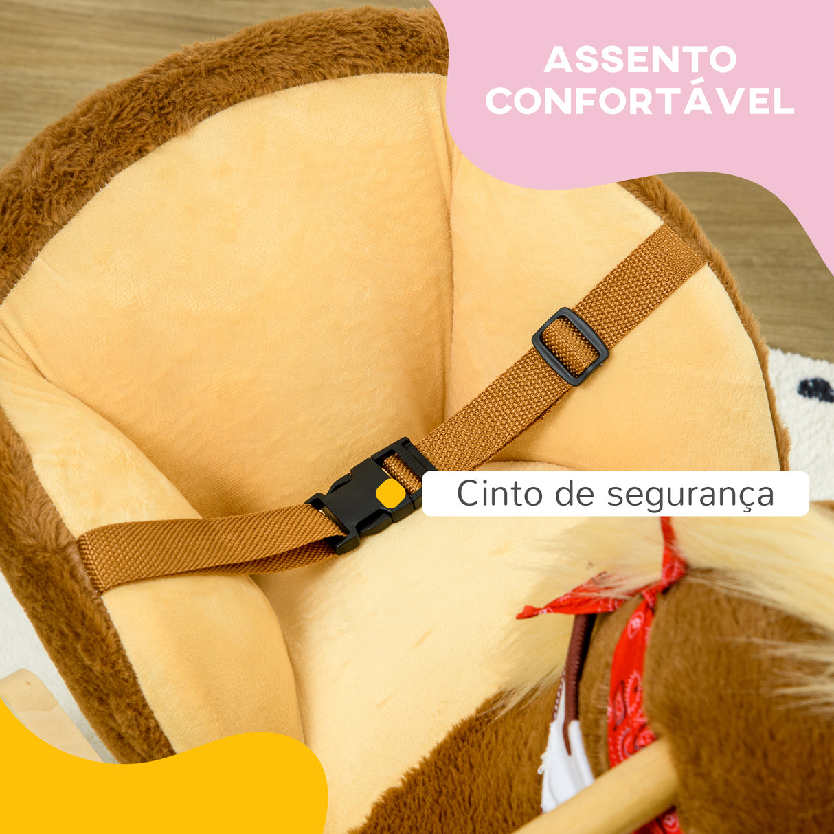 HOMCOM Cavalo Baloiço para Bebés 18-36 Meses Cavalo Baloiço com Sons Cinto de Segurança Guiador e Apoio para os Pés Carga 40 kg 60x33x50 cm Marrom