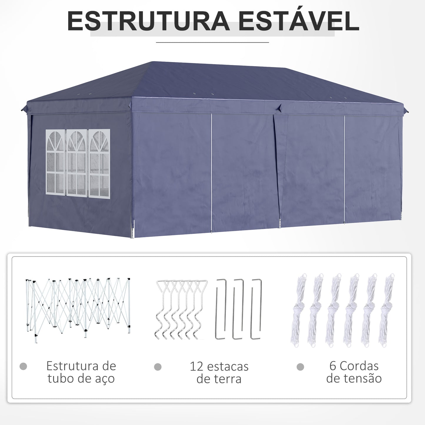 Outsunny Tenda para Festas 585x295x270 cm com Paredes Laterais Amovíveis Tenda Dobrável com 2 Portas com Fecho de Correr 4 Janelas e Bolsa de Transporte Azul