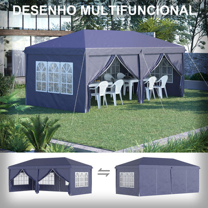 Outsunny Tenda para Festas 585x295x270 cm com Paredes Laterais Amovíveis Tenda Dobrável com 2 Portas com Fecho de Correr 4 Janelas e Bolsa de Transporte Azul