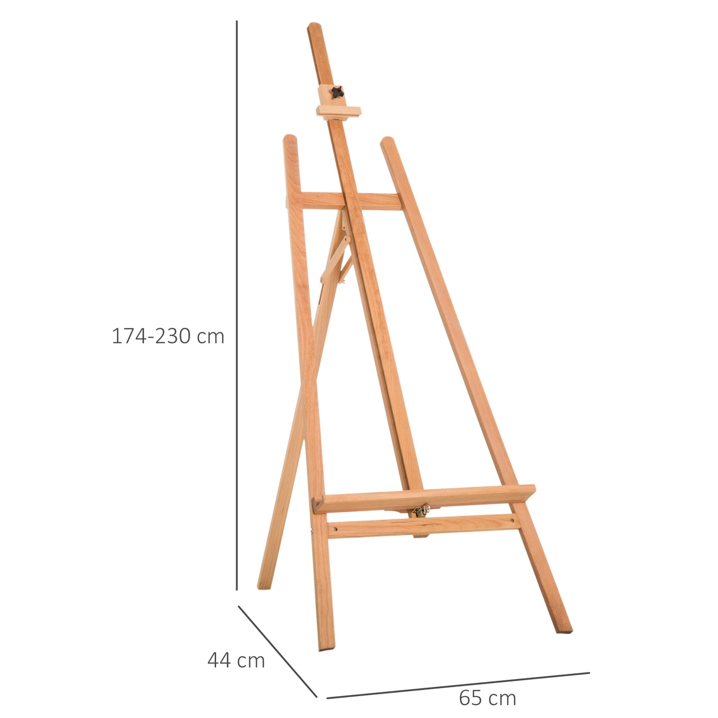 HOMCOM Cavalete de Pintura Cavalete de Madeira de Faia de Desenho para Estúdio com Altura Ajustável 65x44x174-230 cm Madeira