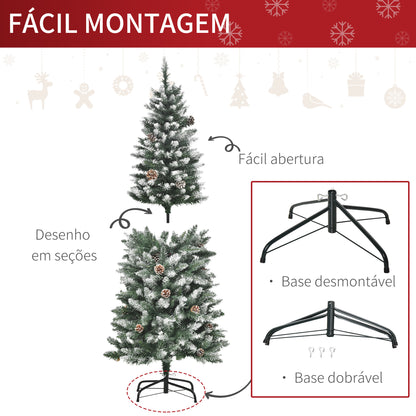 HOMCOM Árvore de Natal Artificial Ø69x150cm com 464 Ramas e 28 Pinhas Folhas de PVC Base Dobrável e Suporte Metálico Decoração de Natal para Interiores Verde