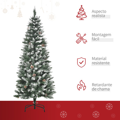 HOMCOM Árvore de Natal Artificial Ø69x150cm com 464 Ramas e 28 Pinhas Folhas de PVC Base Dobrável e Suporte Metálico Decoração de Natal para Interiores Verde