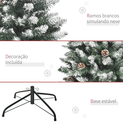 HOMCOM Árvore de Natal Artificial Ø69x150cm com 464 Ramas e 28 Pinhas Folhas de PVC Base Dobrável e Suporte Metálico Decoração de Natal para Interiores Verde