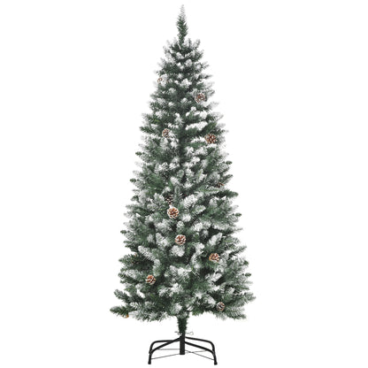 HOMCOM Árvore de Natal Artificial Ø69x150cm com 464 Ramas e 28 Pinhas Folhas de PVC Base Dobrável e Suporte Metálico Decoração de Natal para Interiores Verde