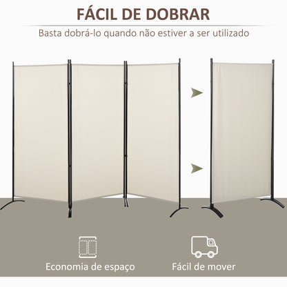 HOMCOM Biombo de 3 Paineis Separador de Ambientes Dobrável 253x50x182 cm Divisor de Ambientes Biombo de Privacidade com 6 Pés de Metal para Escritório Dormitório Bege