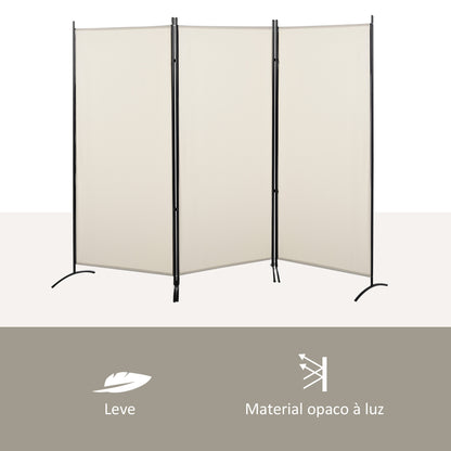 HOMCOM Biombo de 3 Paineis Separador de Ambientes Dobrável 253x50x182 cm Divisor de Ambientes Biombo de Privacidade com 6 Pés de Metal para Escritório Dormitório Bege