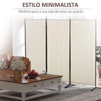 HOMCOM Biombo de 3 Paineis Separador de Ambientes Dobrável 253x50x182 cm Divisor de Ambientes Biombo de Privacidade com 6 Pés de Metal para Escritório Dormitório Bege