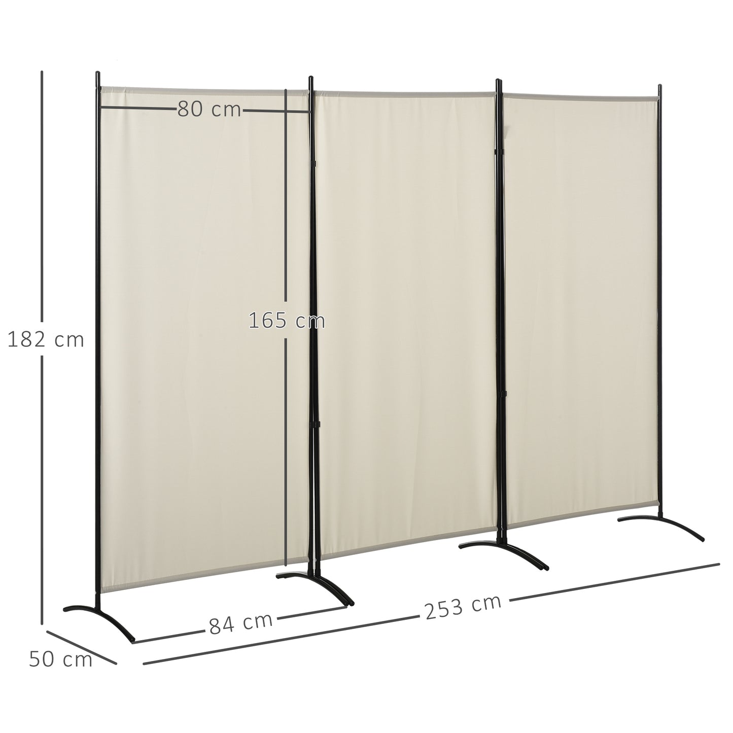 HOMCOM Biombo de 3 Paineis Separador de Ambientes Dobrável 253x50x182 cm Divisor de Ambientes Biombo de Privacidade com 6 Pés de Metal para Escritório Dormitório Bege