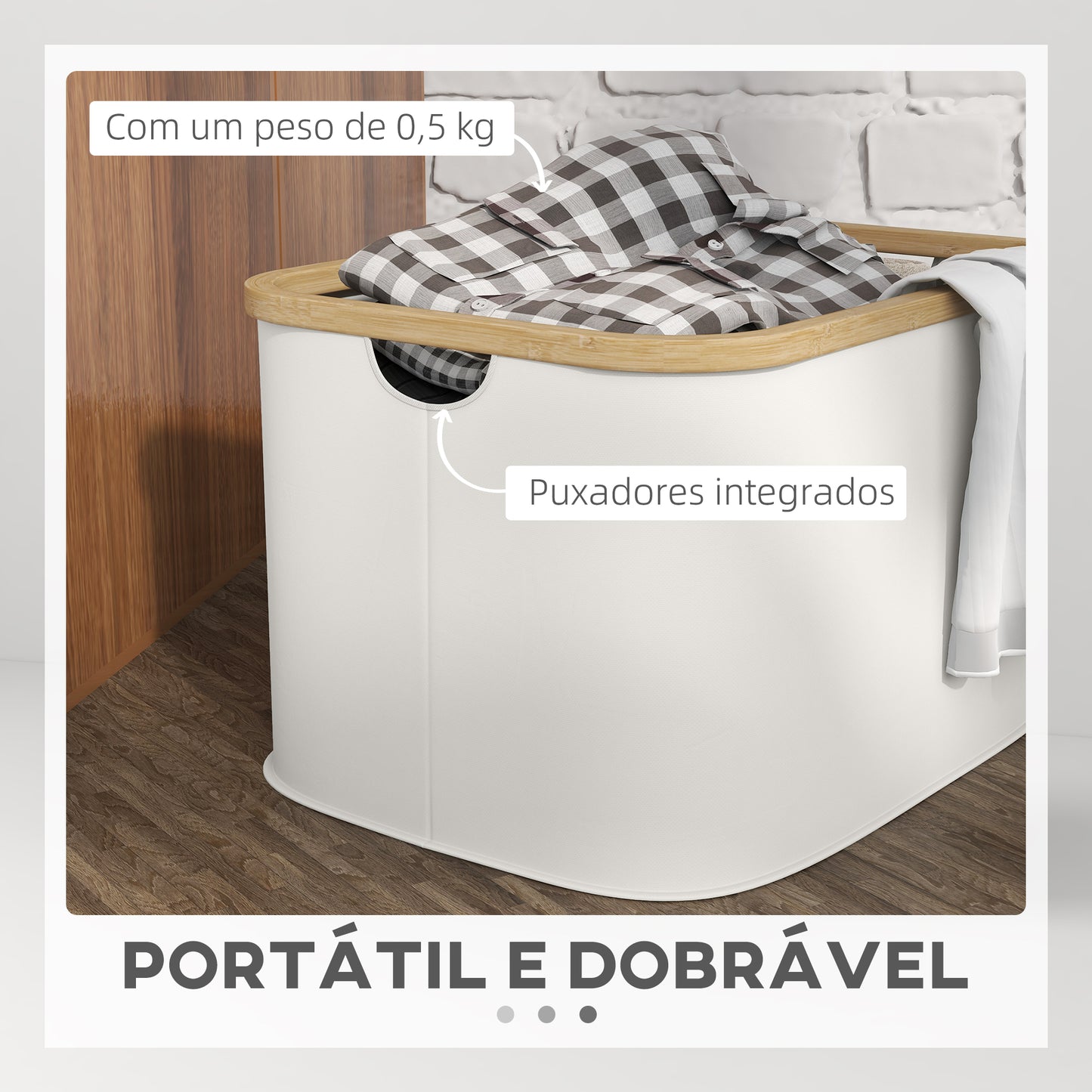 HOMCOM Cesto para Roupa Dobrável Cesto para Roupa Suja 36 L com Pega para Casa de Banho Dormitório Lavandaria 44,3x33,3x26,5 cm Creme