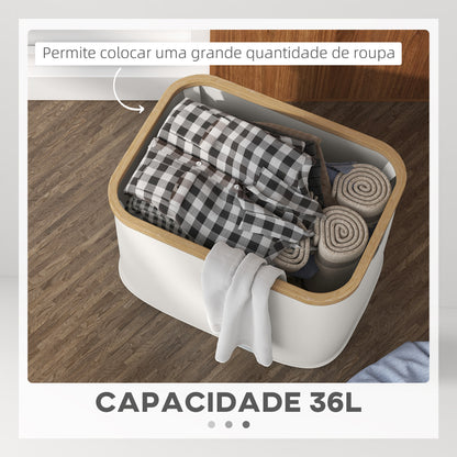 HOMCOM Cesto para Roupa Dobrável Cesto para Roupa Suja 36 L com Pega para Casa de Banho Dormitório Lavandaria 44,3x33,3x26,5 cm Creme