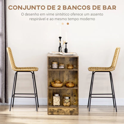 Conjunto de 2 Bancos Altos de Bar Cardini em Vime - Design Natura