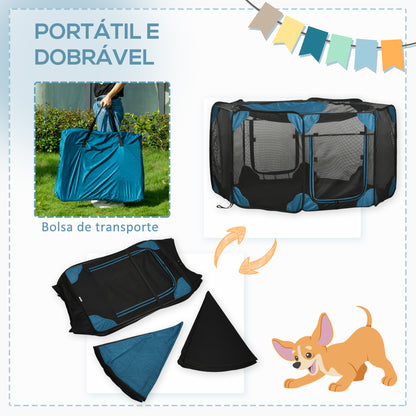 PawHut Parque para Cães de 8 Painéis Parque para Animais de Estimação com Bolsa de Transporte Parque Animais Portátil para Gatos Coelhos Ø154x76cm Azul