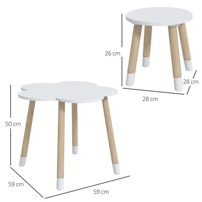 ZONEKIZ Conjunto de Mesa e 2 Cadeira para Crianças Mesa com Cadeiras para Crianças de 2-5 Anos Mesa com Forma de Flor Ø59x50 cm e Cadeiras Ø28x26 cm para Dormitório Sala de Estar Branco