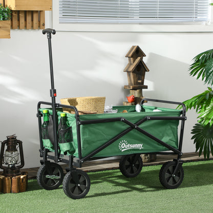 Outsunny Carrinho de Transporte Dobrável com Guiador Ajustável Roda Universal e Travão para Jardim Campismo Estrutura de Aço Carga Máxima 40 kg 83x50x69-99 cm Verde