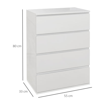 Cómoda com 4 Gavetas de Madeira Cómoda de Dormitório Cómoda Branca para Sala de Estar Estilo Moderno 55x33x80 cm Branco