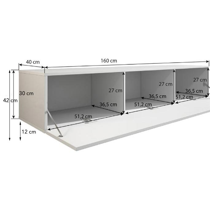 Mueble TV modelo Leiko H2 (160x42cm) color blanco con patas de aluminio