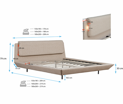 Cama de Casal Flutuante "Beatrice" em Bege - 150x190 cm – Design Moderno