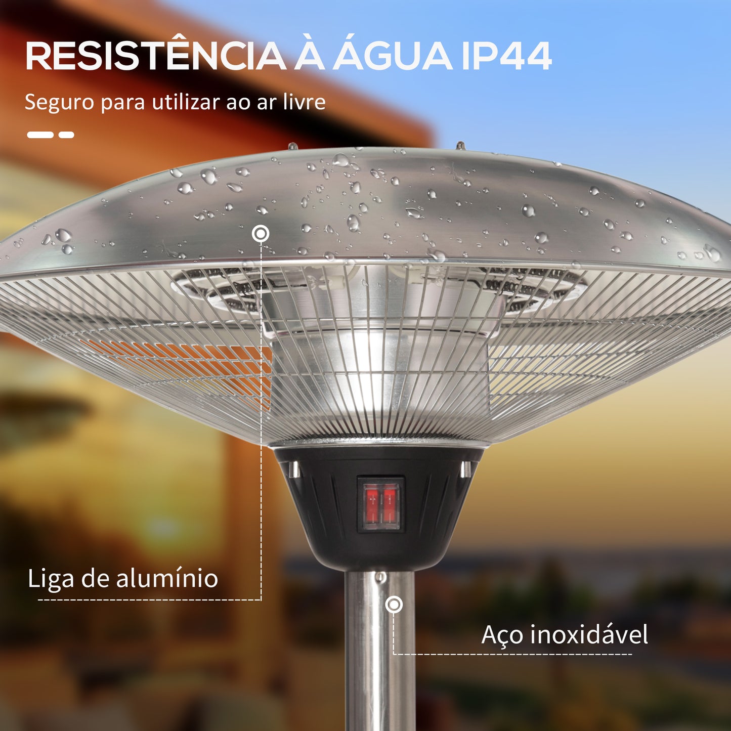 Outsunny Aquecedor de Jardim Elétrico 3000W Aquecedor Infravermelho com 3 Níveis de Aquecimento Altura Ajustável Proteção IP44 para Terraço Pátio Ø58,5x160-200cm Prata