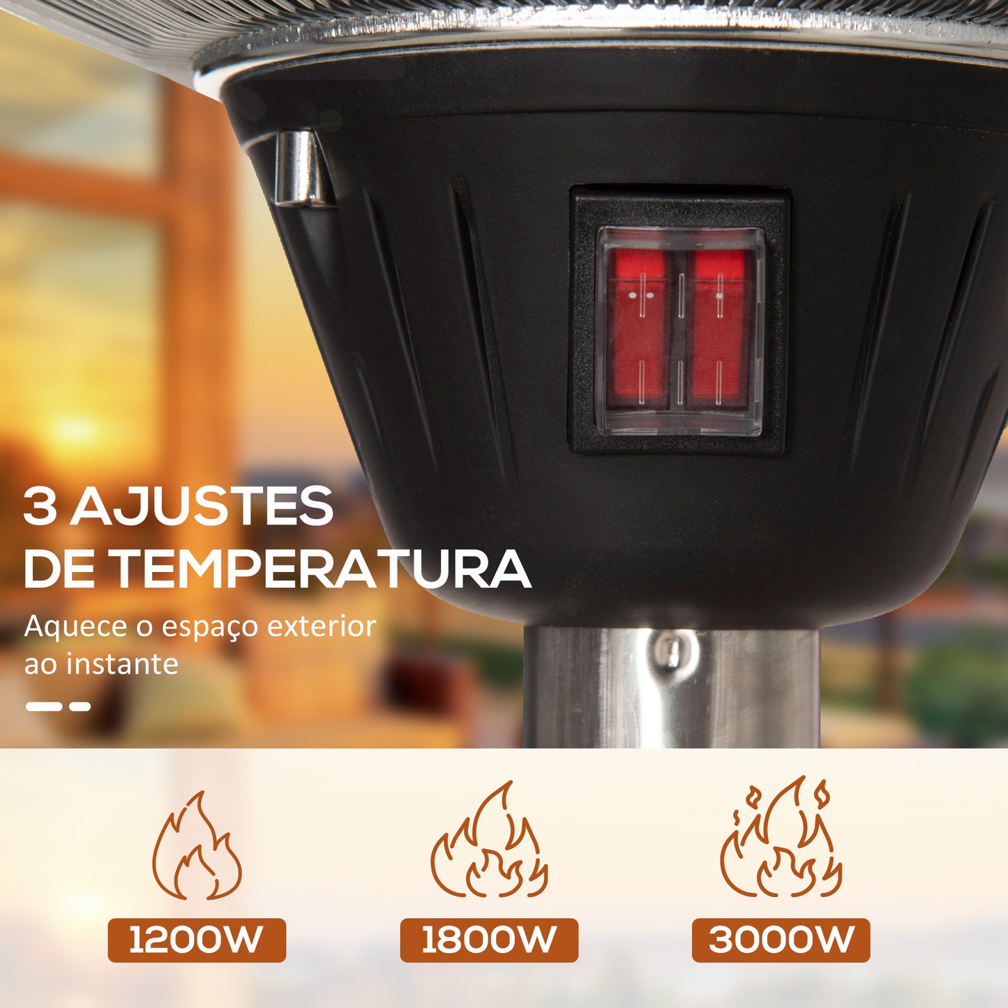 Outsunny Aquecedor de Jardim Elétrico 3000W Aquecedor Infravermelho com 3 Níveis de Aquecimento Altura Ajustável Proteção IP44 para Terraço Pátio Ø58,5x160-200cm Prata