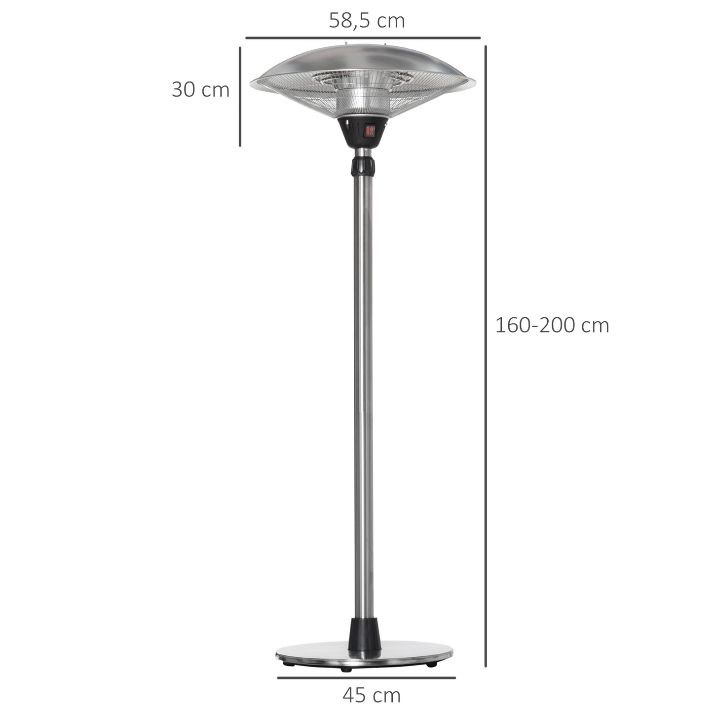 Outsunny Aquecedor de Jardim Elétrico 3000W Aquecedor Infravermelho com 3 Níveis de Aquecimento Altura Ajustável Proteção IP44 para Terraço Pátio Ø58,5x160-200cm Prata