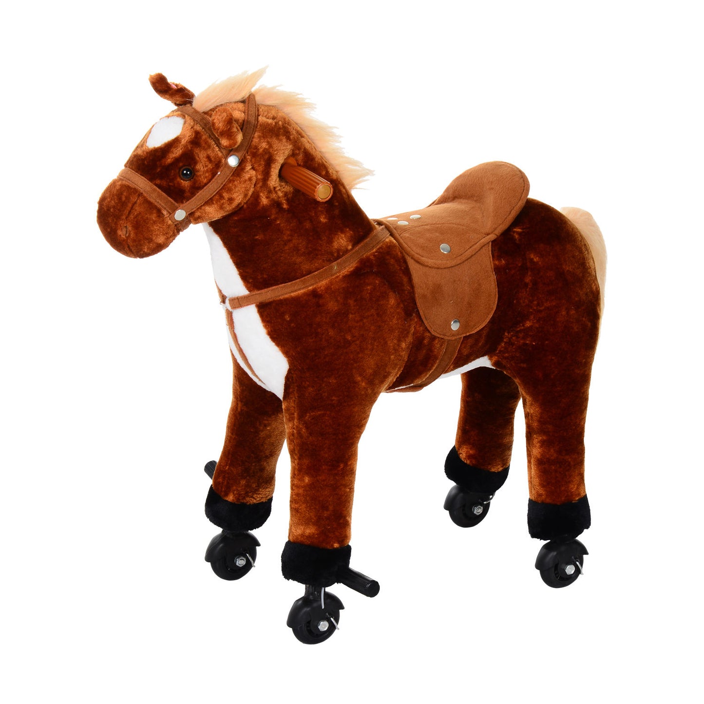 HOMCOM Cavalo de Brinquedo para Crianças de +3 Anos Cavalo de Brinquedo com Rodas Sons e Estrutura de Metal Carga 60kg 65x28x75 cm Castanho