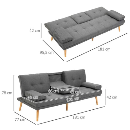 Sofá Cama Moothy com Porta-Copos - Cinzento - Design Moderno