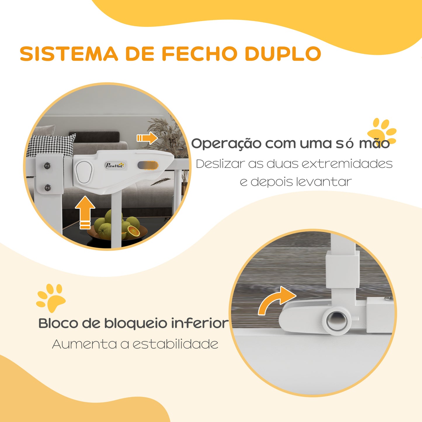 PawHut Barreira de Segurança para Cães com Porta Pequena Barreira para Animais de Estimação Extensível com Fechamento Automático e Sistema Duplo de Bloqueio 74-101x104,1 cm Branco