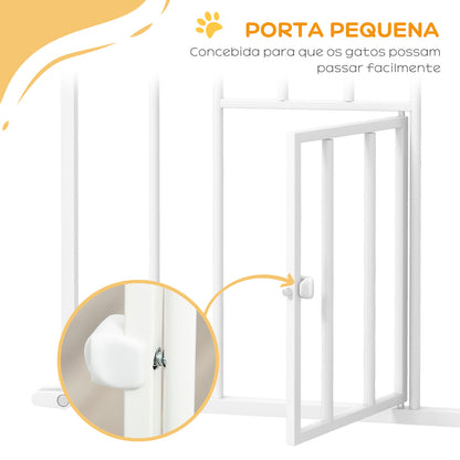 PawHut Barreira de Segurança para Cães com Porta Pequena Barreira para Animais de Estimação Extensível com Fechamento Automático e Sistema Duplo de Bloqueio 74-101x104,1 cm Branco