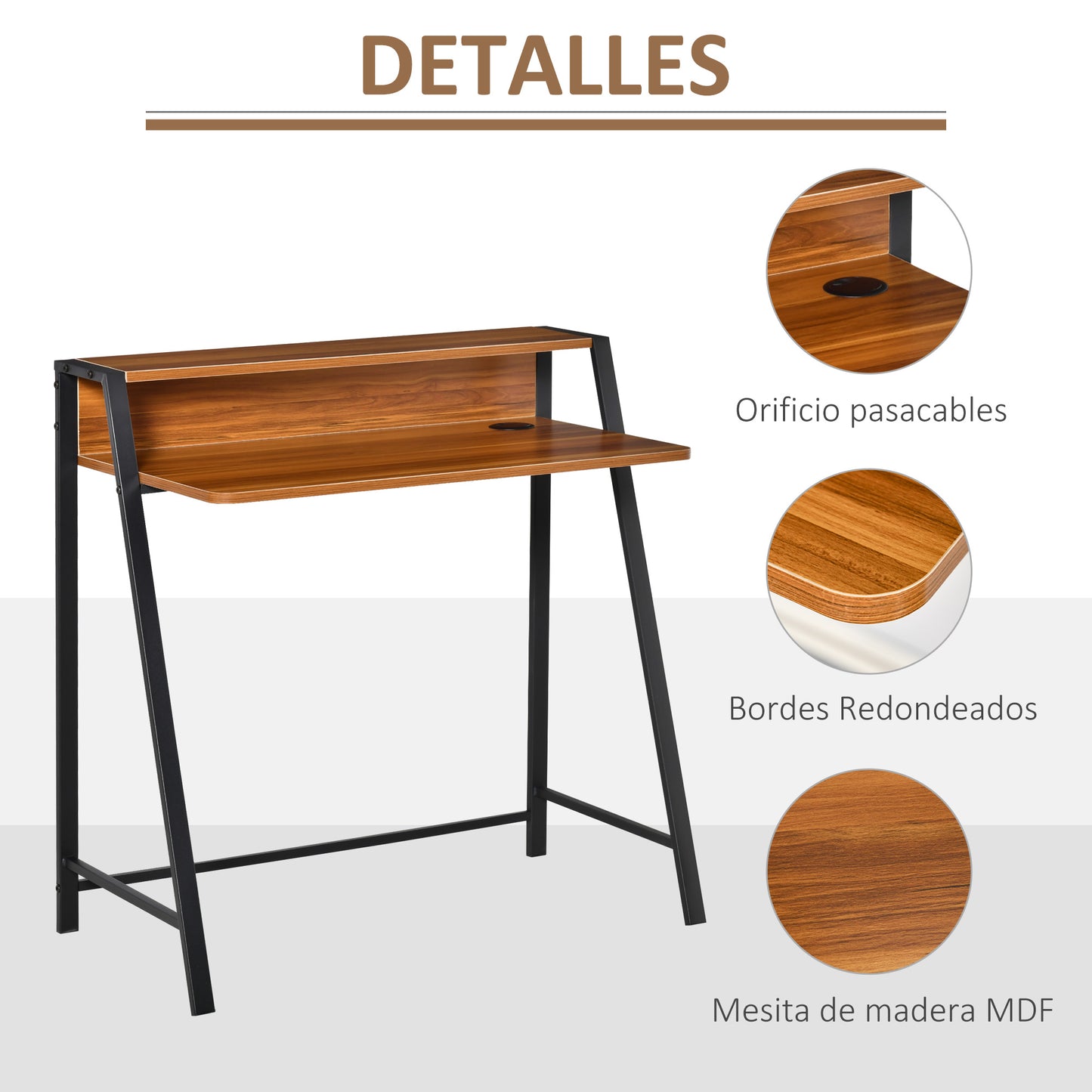 Secretária Mesa de Computador 84x45x85cm com Bancada de Madeira e Pés de Metal Estilo Moderno para Escritório Estúdio Dormitório Carga Máxima 20kg Nogueira e Preto