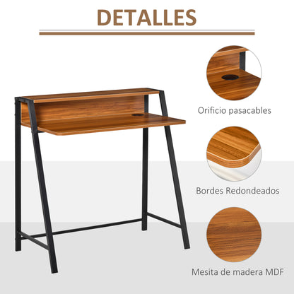 Secretária Mesa de Computador 84x45x85cm com Bancada de Madeira e Pés de Metal Estilo Moderno para Escritório Estúdio Dormitório Carga Máxima 20kg Nogueira e Preto