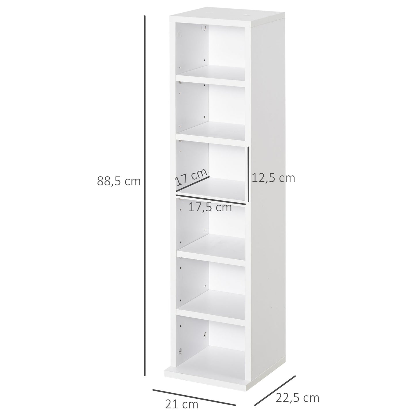 HOMCOM Estante para CD ou DVD Suporte para CD com 12 Compartimentos para 204 CDs e Prateleira Ajustável para Sala de Estar Dormitório Escritório 2 Unidades 21x22,5x88,5cm Branco