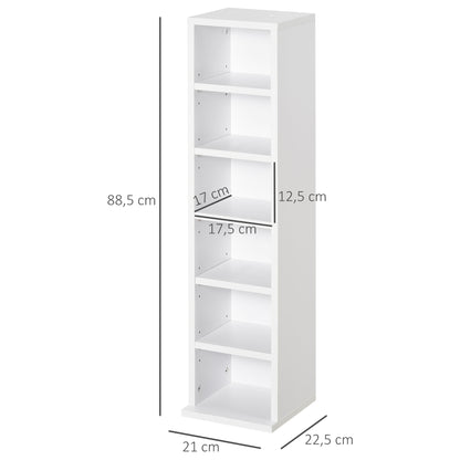 HOMCOM Estante para CD ou DVD Suporte para CD com 12 Compartimentos para 204 CDs e Prateleira Ajustável para Sala de Estar Dormitório Escritório 2 Unidades 21x22,5x88,5cm Branco