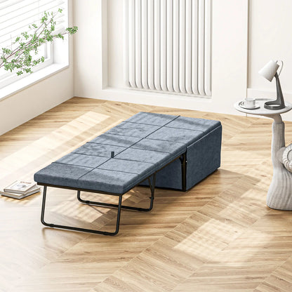 Cama Dobrável "Açores" com Capa de Proteção - Cinza - 180x68 cm - Metal e Espuma - Design Versátil