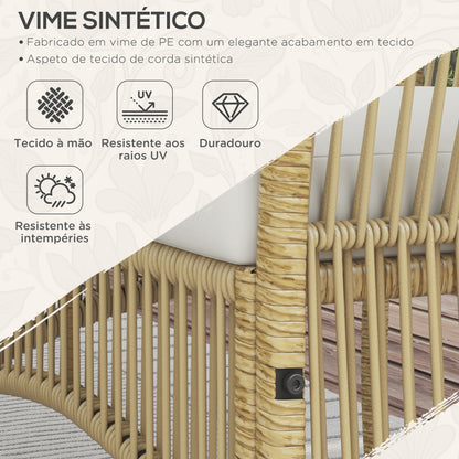 Outsunny Conjunto de Móveis de Jardim de Vime Conjunto de 4 Peças de Móveis de Varanda com 1 Sofá de 2 Lugares 2 Poltronas Almofadas e Mesa de Centro com Bancada de Vidro para Pátio Bege