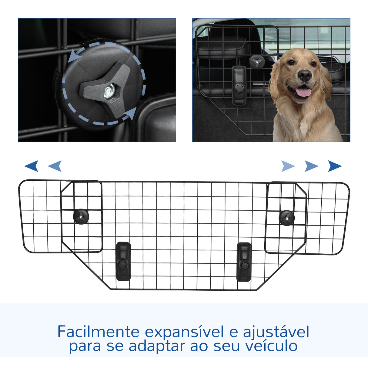 PawHut Grade de Segurança de Carro para Cães Universal Grade de Segurança para Cães com Largura Ajustável 90-120x40,5cm Preto