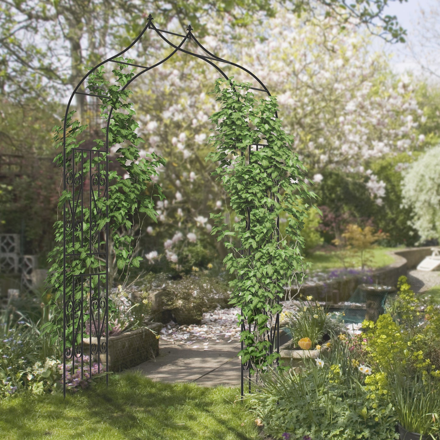 Outsunny Arco de Jardim de Metal Arco de Jardim para Plantas Trepadeiras Exterior Pátio 140x60x265 cm Preto