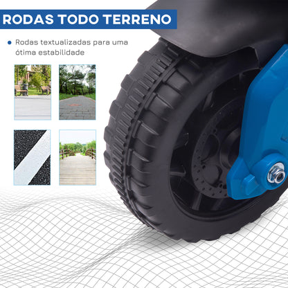 HOMCOM Mota Elétrica para Crianças a partir de 18 Meses 6V com Faróis Buzina 2 Rodas de Equilibrio Velocidade Máx. de 3km/h Motocicleta de Brinquedo 88,5x42,5x49 cm Azul