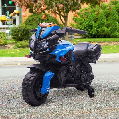 HOMCOM Mota Elétrica para Crianças a partir de 18 Meses 6V com Faróis Buzina 2 Rodas de Equilibrio Velocidade Máx. de 3km/h Motocicleta de Brinquedo 88,5x42,5x49 cm Azul