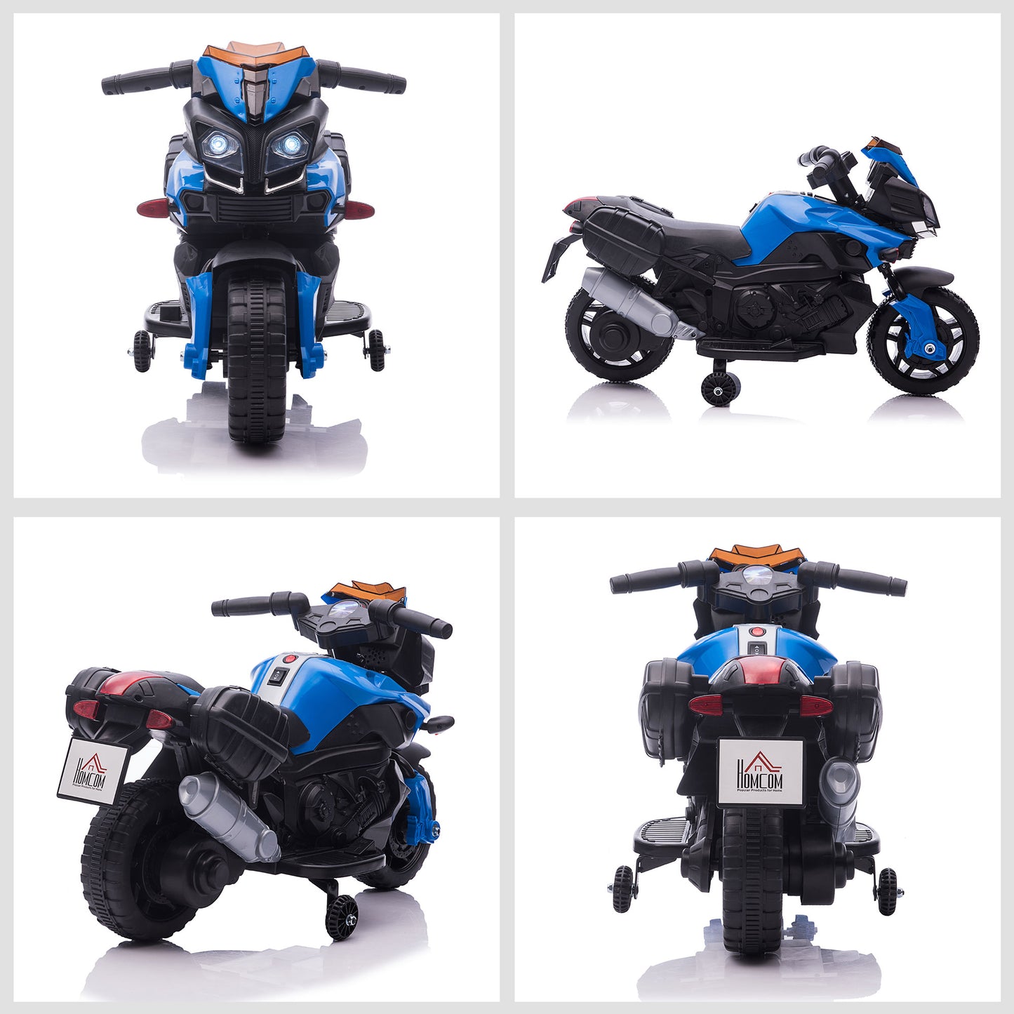 HOMCOM Mota Elétrica para Crianças a partir de 18 Meses 6V com Faróis Buzina 2 Rodas de Equilibrio Velocidade Máx. de 3km/h Motocicleta de Brinquedo 88,5x42,5x49 cm Azul